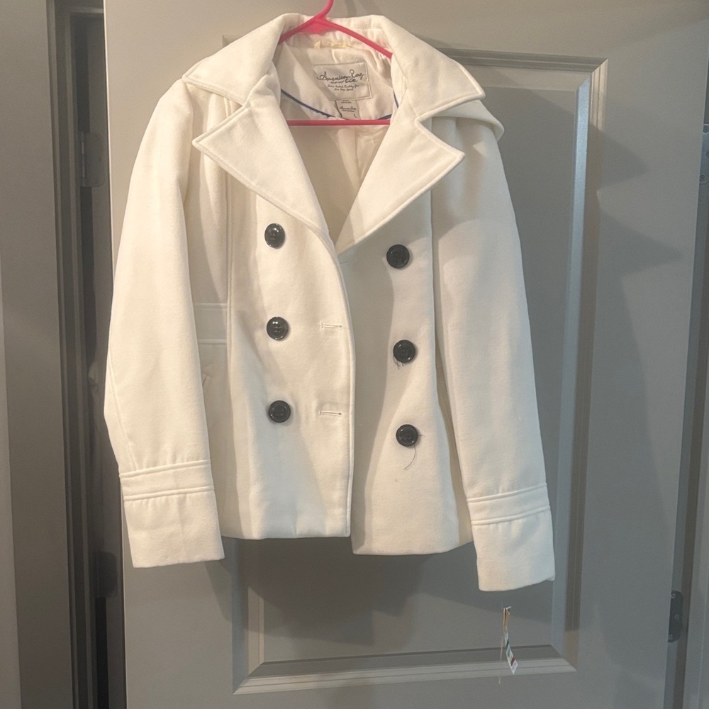 American Rag Cream Pea Coat with Black Buttons